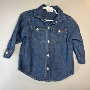 Crazy 8 Blue Chambray Button Down Shirt Boys 18-24 Mon Long Sleeve Denim Spring